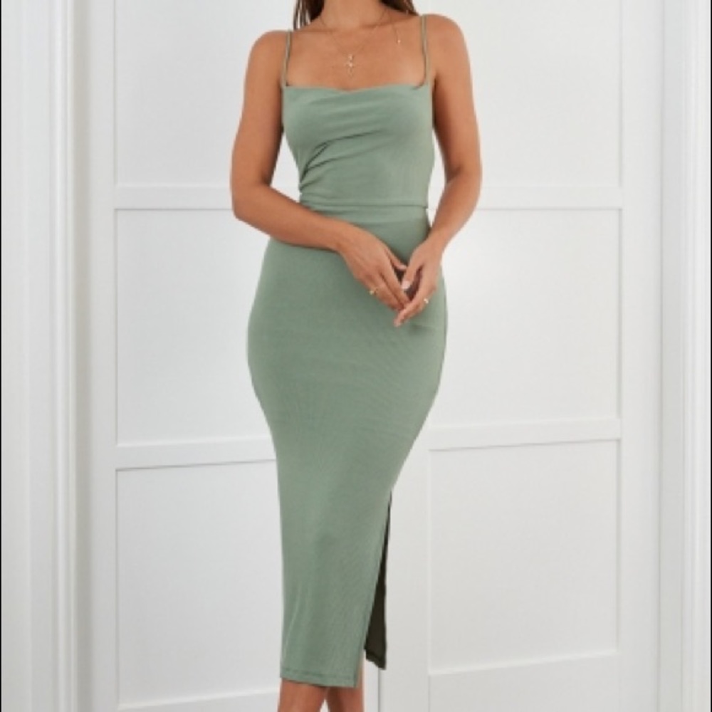 Sage Green Midi Side Slit Dress